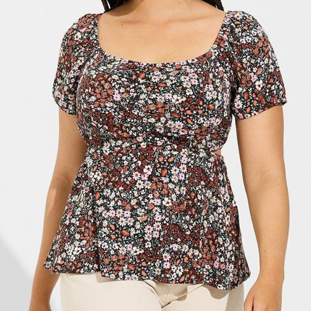 New! Babydoll Harvest Ditsy Floral Top